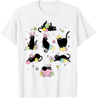 Funny Black Cat Lover Easter Day Store Gifts Black Cat with Bunny Eggs Happy Easter Day Matching T-Shirt