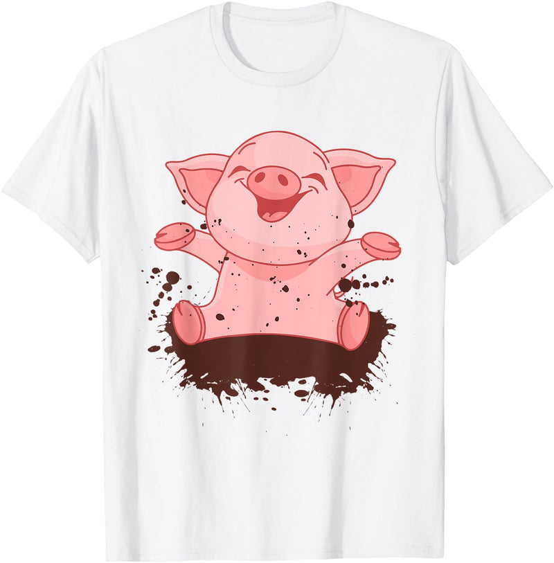 Happy Pig Playing In The Mud Animal Lover Costume Happy Pig Playing In The Mud Funny Animal Lover Costume T-Shirt - White