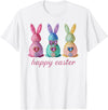 Funny Three Bunnies Rabbit Eggs Happy Easter Trendy Sparkly T-Shirt in White