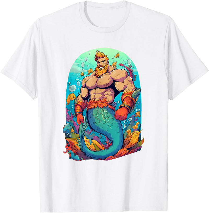 Gay Pride Merman Bear Muscle Daddy Hunk Mermaid LGBTQ Transgender Gay Muscle Dad Bear Mermaid Gay Merman T-Shirt - White
