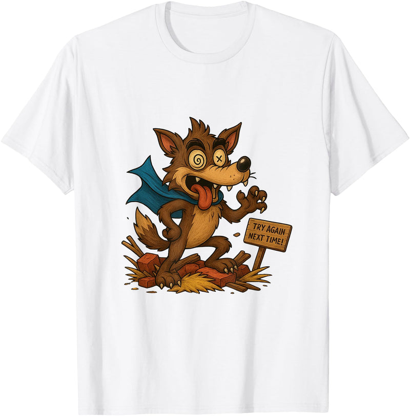 Three Hero Pigs Storytime Legends Bad Wolf in personalized costume 3 Pigs on the back T-Shirt - White