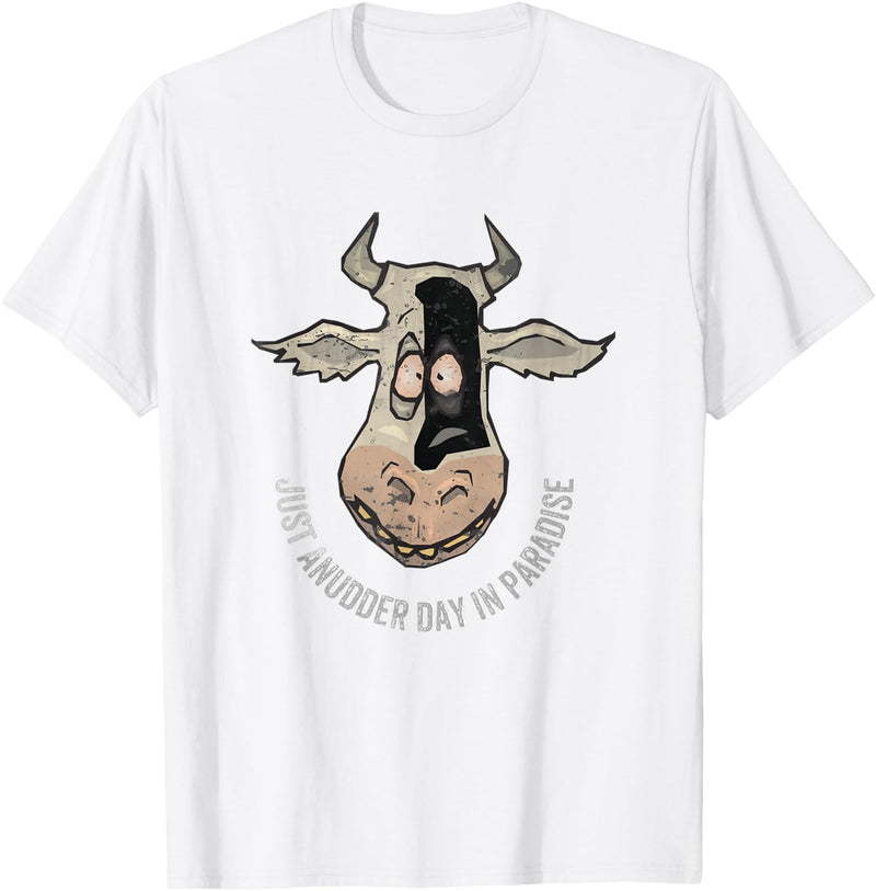 Outstanding in the Field Just Anudder Day in Paradise Funny Cow Farmer Dairy T-Shirt - White