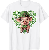Irish Pig Lover St. Paddy’s Day Funny St. Patrick’s Day Pig Lucky Shamrock Irish Farm T-Shirt - White