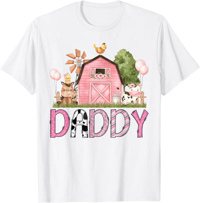 Pink Farm Cow Gender Reveal Daddy Animal Birthday Kids T-Shirt