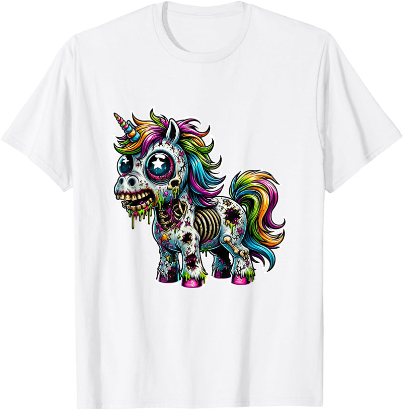 Cool Zombie Horror and Halloween Designs Scary Zombie Unicorn Scary Halloween Horror Monster Design T-Shirt - White