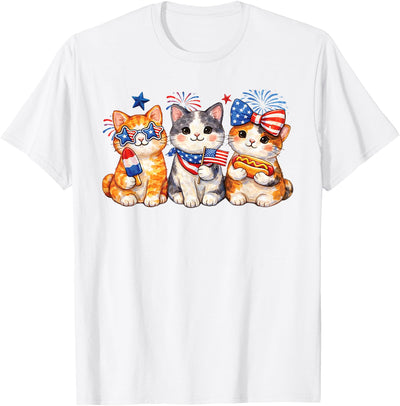 Star Spangled Cute Animal Patriotic Designs Patriotic Cat Trio Fourth of July Cute Kitten USA Graphic T-Shirt