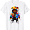 Hip-Hop Teddy-Bear Aesthetic Urban StreetWear Co. Hip-Hop Teddy-Bear Colorful Teddybear with Hoodie Graphic T-Shirt - White