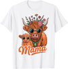 Scottish Farm Matching Mom Daughter Highland Cow Highland Cow Mama Mom Baby Calf Daughter Floral Mothers Day T-Shirt - White