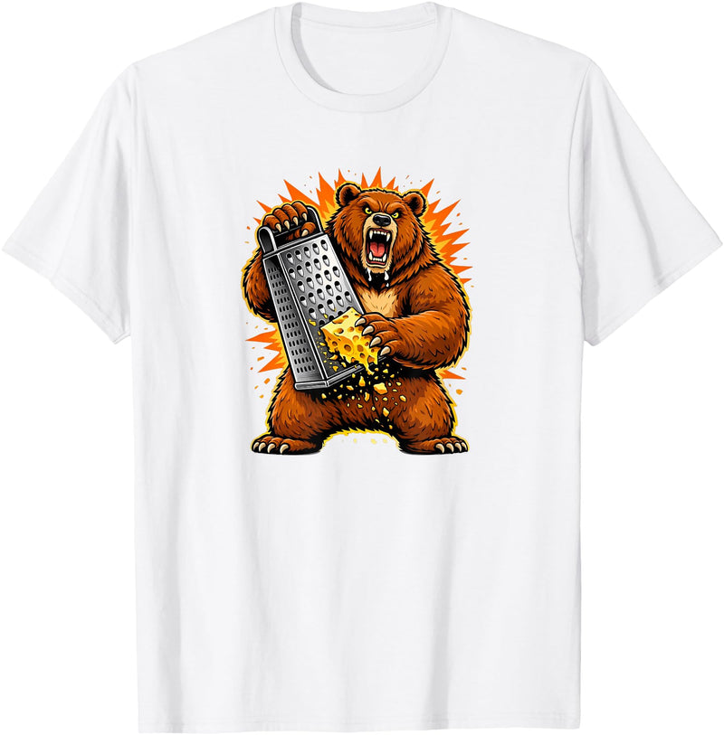 I Hate Wisconsin Tees Angry Bear Grating Cheese Grater Hater T-Shirt - White