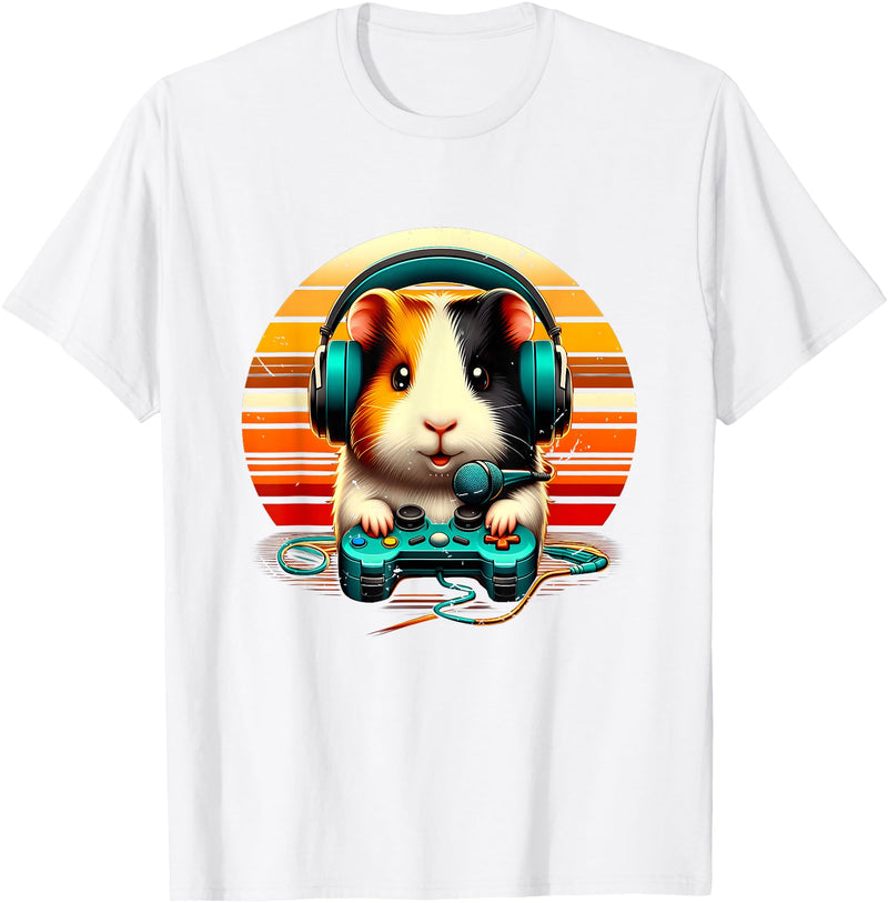 Guinea Pig Gamer Video Gaming Headphone Guinea Pig Gamer Video Gaming Animal Headphone Gamepad T-Shirt - White