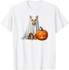 Cute & Funny Spooky Cat and Pumpkin Halloween Orange Cat Ghost and Jack-O-Lantern Halloween T-Shirt - White