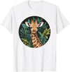 Nature Wildlife Giraffe Safari Jungle Giraffe With Tropical Jungle Leaves T-Shirt - White