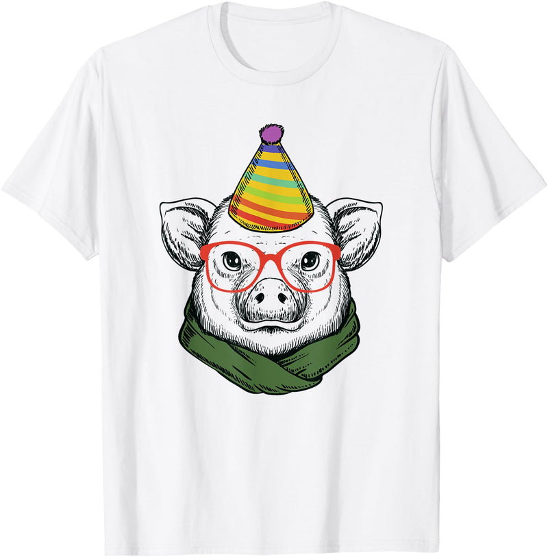 Funny Pig Tee Shirts for Animal Lovers Funny Hipster Pig in Red Glasses Shirt Pet Animal Lover T-Shirt - White