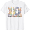 Easter Patchwork Bunny Cute Bunny Rabbit Coquette Lace Bow T-Shirt in White