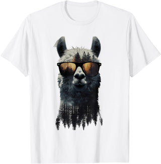 Funny Llama Lover Graphics Funny Alpaca Llama with Sunglasses Animal Graphic T-Shirt - White