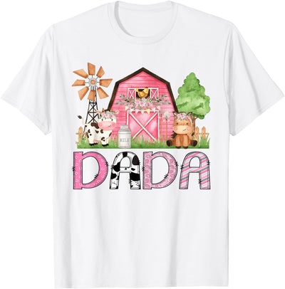 Pink Farm Cow Gender Reveal Party Dada Animal Birthday Kids T-Shirt