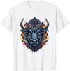 Wild Buffalo Bison Tribal Western Spirit Fierce Wild Bison Head Tribal Geometric Buffalo T-Shirt - White