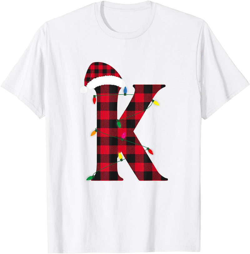 Awesome Letter K Initial Name Buffalo Plaid Christmas Pajama T-Shirt - White