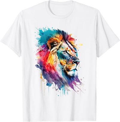 colorful lion head Splash Art for lover King African Animal T-Shirt