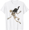 Funny Black Cat Hunting Skeleton Halloween Graphic Black Cat Hunting Skeleton Funny Halloween Men Women Kids T-Shirt - White