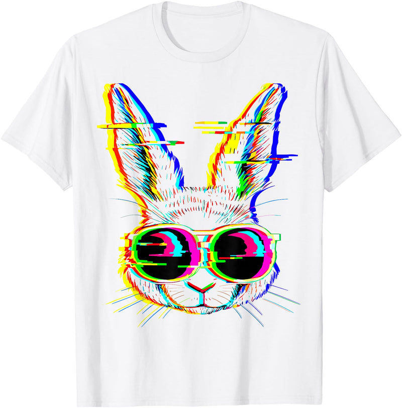 Trippy Rabbit Vibrant Glitch Effects Vaporwave EDM Lover T-Shirt in White