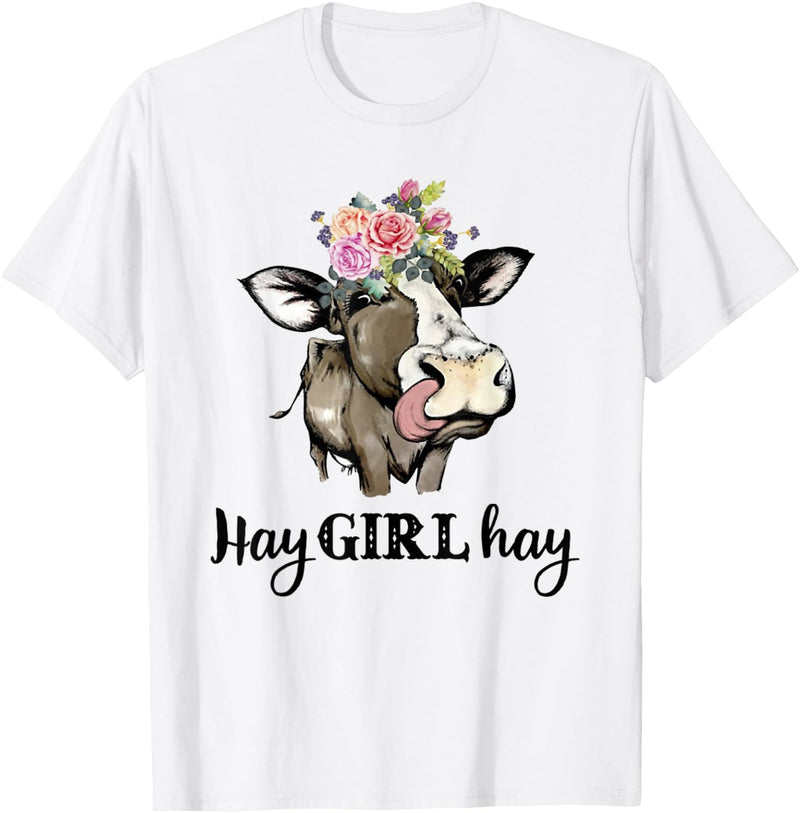 Funny Cow Design Cow Hay Girl Hay T-Shirt Funny Cow Lovers Heifer Gifts Tee T-Shirt - White