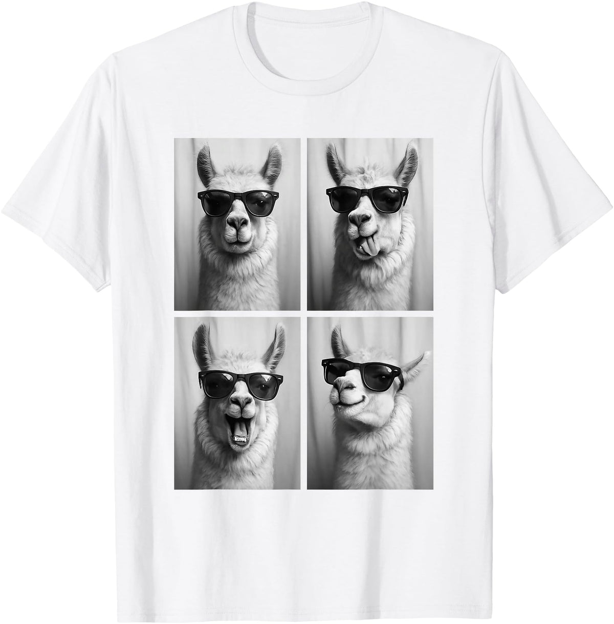 Funny Animal Selfie Booth Tee Cool Llamas Sunglasses Jungle Animal Meme Selfie Booth T-Shirt - White