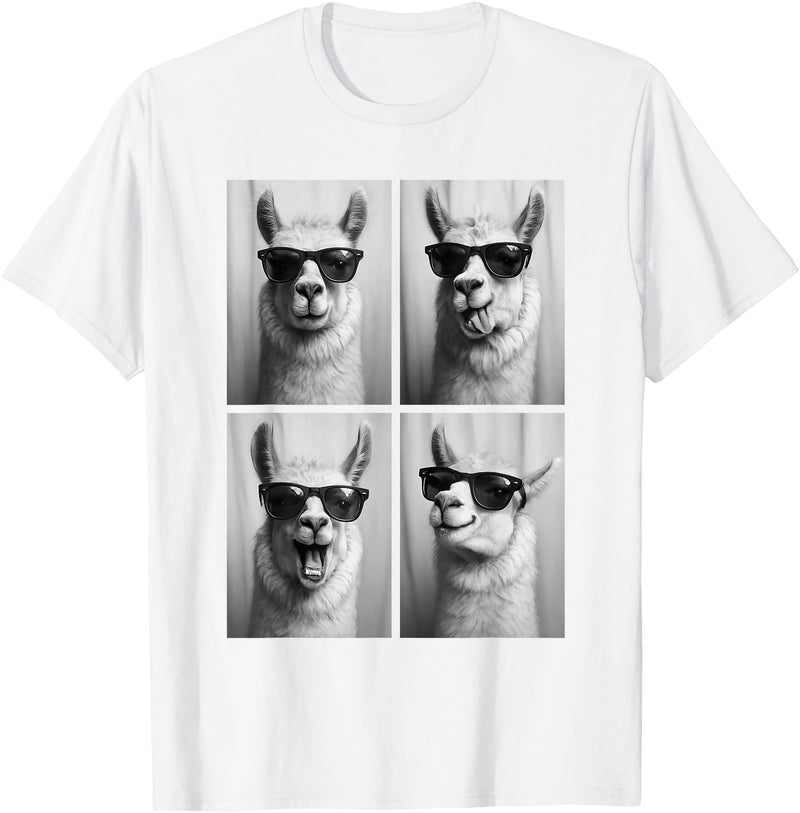 Funny Animal Selfie Booth Tee Cool Llamas Sunglasses Jungle Animal Meme Selfie Booth T-Shirt - White