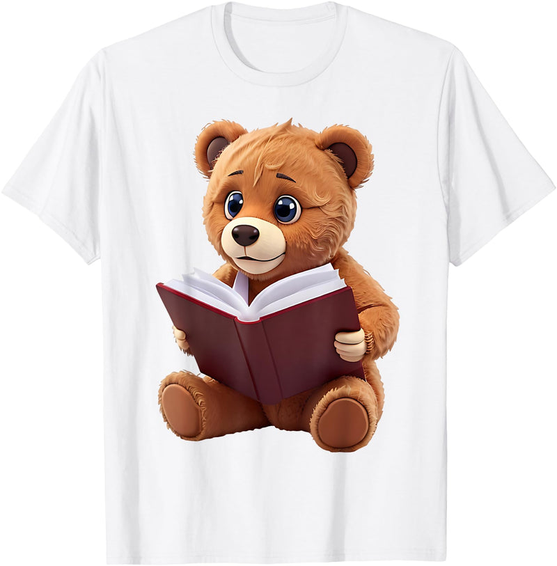 Funny Teddy Bear reading a book: Graphic for bear lovers T-Shirt - White