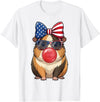 Cute Guinea Pig Bubble Gum Coquette Bow Girls Kids Patriotic Guinea Pig 4th of July Bow American Flag Girls T-Shirt - White
