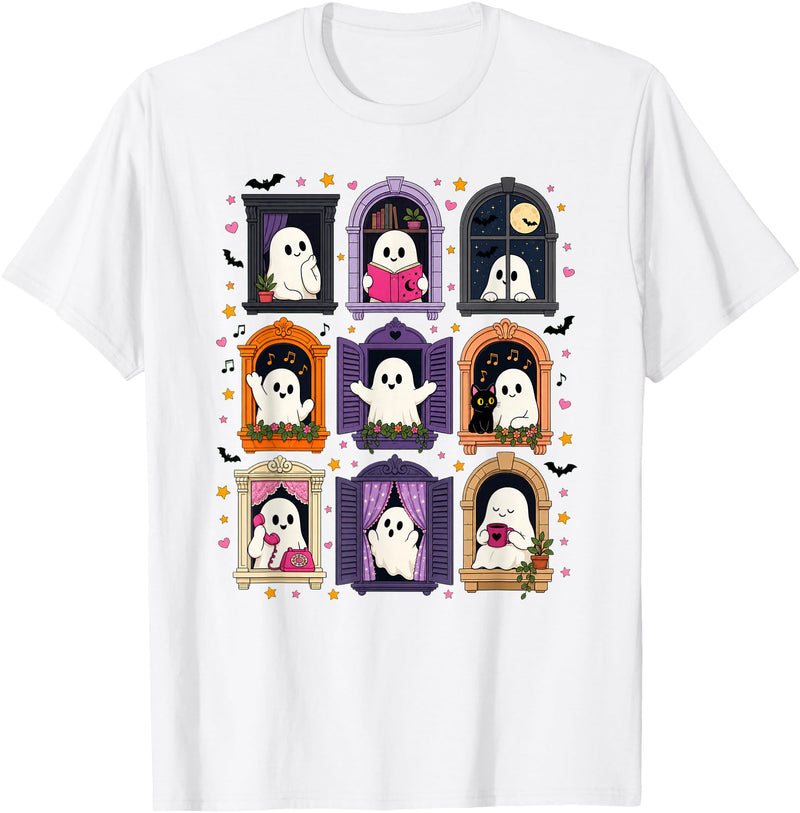 Cozy Spooky Aesthetic And Halloween Vibes Cute Halloween Kawaii Ghosts Spooky Season Costumes Fall T-Shirt - White