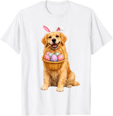 Golden Retriever Bunny Ears Eggs Cute Easter Dogs T-Shirt in White