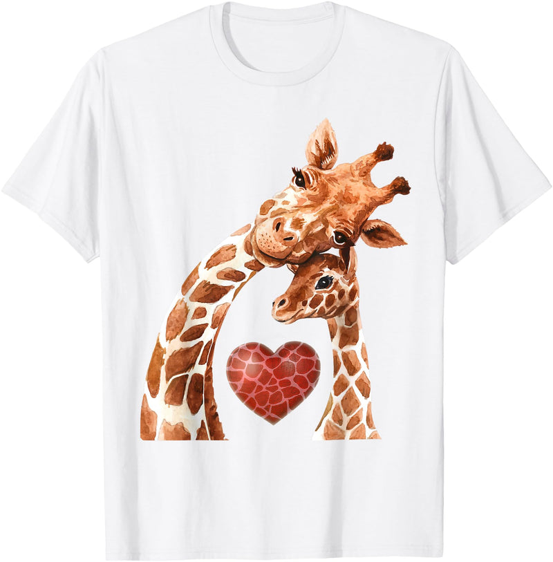 New Mom Giraffe Tees for Women Baby and Giraffe Mom Shirt New Mom Heart Cute Giraffe T-Shirt - White