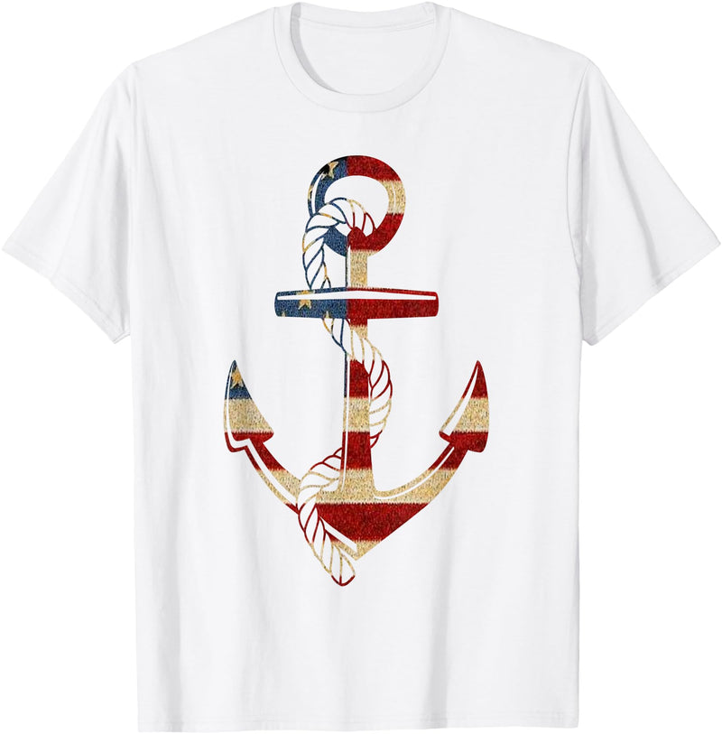 Buffalo Anchor Tees Company American Flag Anchor Shirt Patriotic Military July Navy USA T-Shirt - White