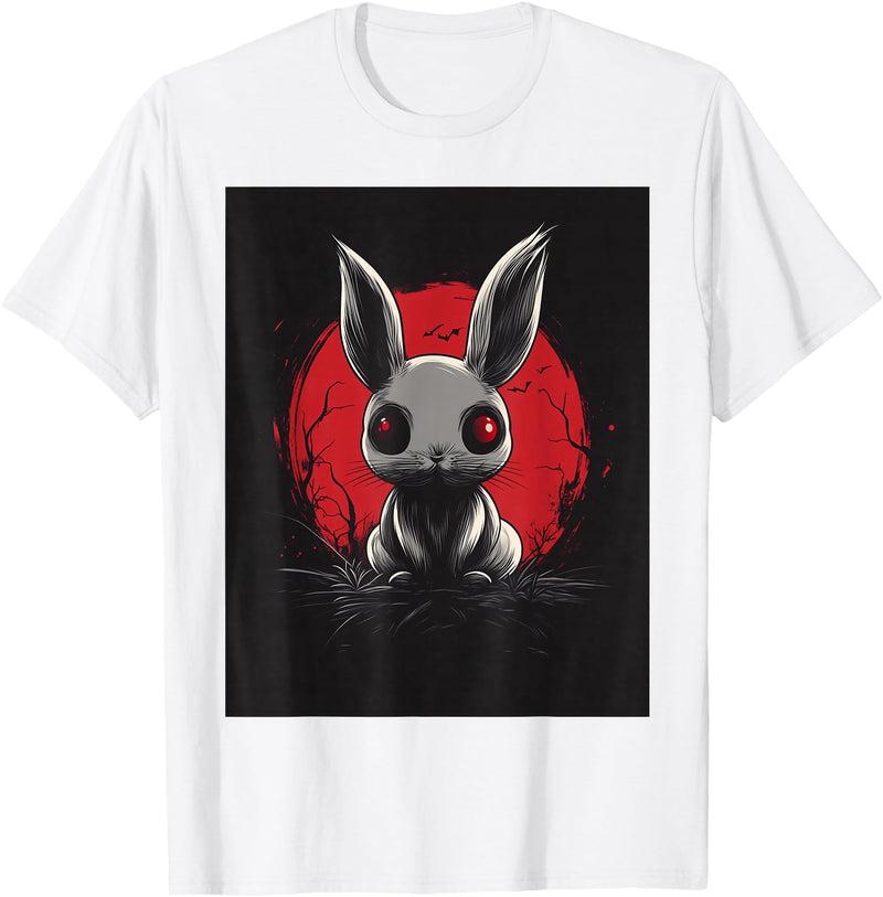 Bunny Anime Goth Scary Men Women Creepy Gothic Anime Rabbit T-Shirt in White