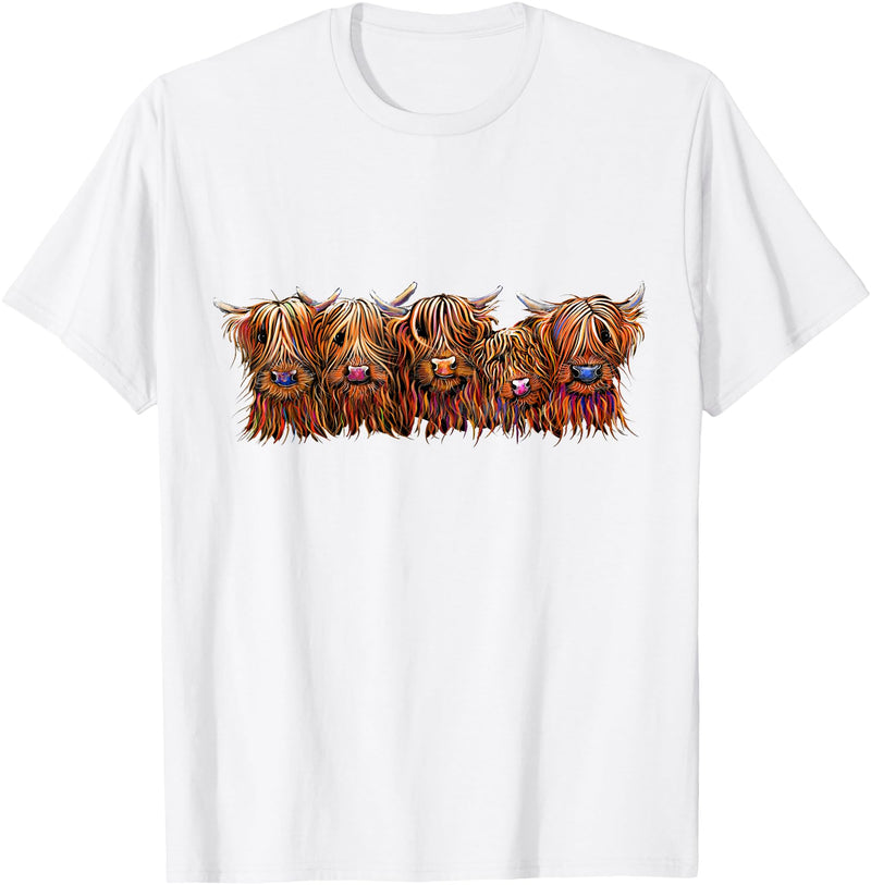 SHiRLeY MacARTHuR SCoTTISH HiGHLaND CoWS ' The HaiRY BuNCH oF Coos ' T-Shirt T-Shirt - White