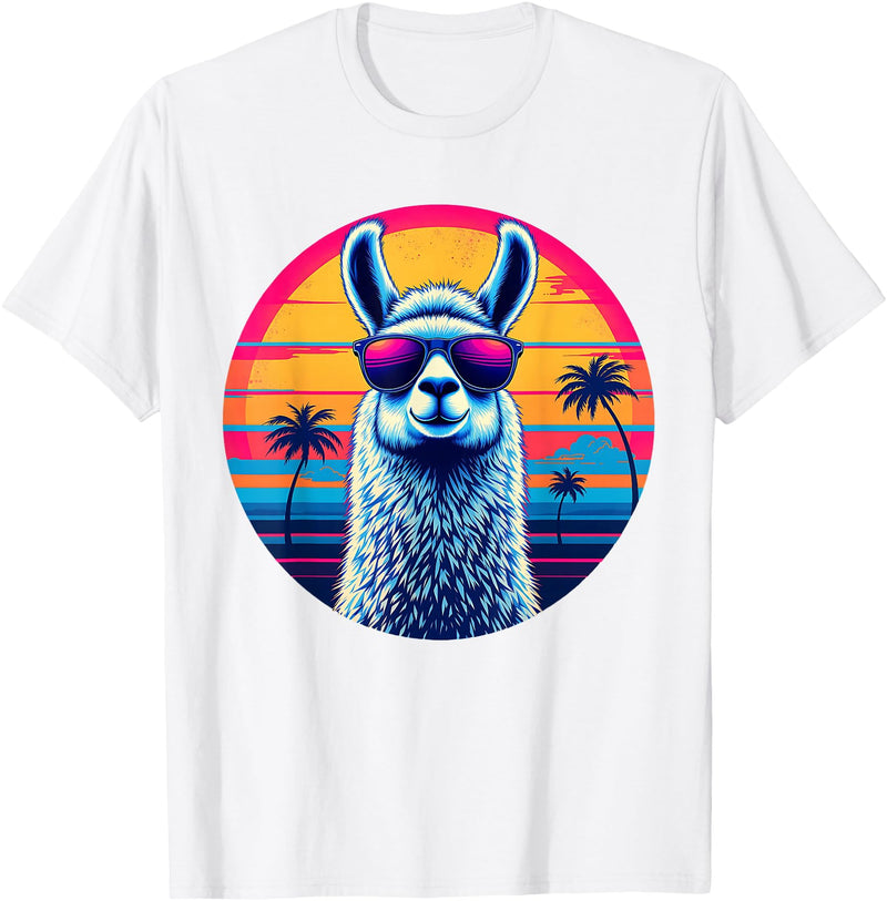 Llama Alpaca Vintage Art Co. Llama Alpaca Retro 80s Style T-Shirt - White