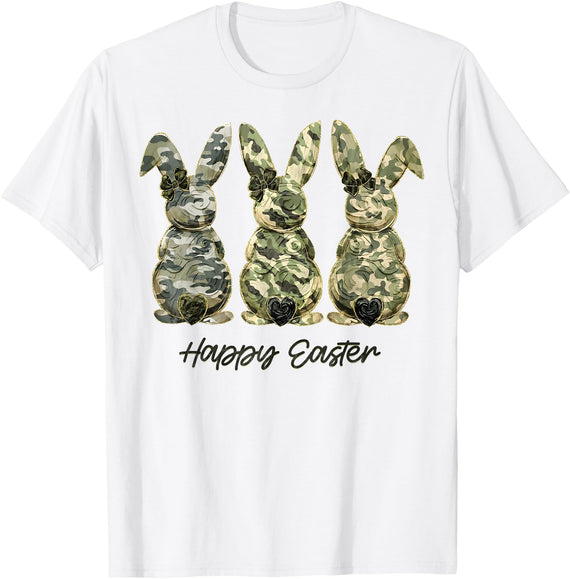 Happy Easter Camo Bunny Rabbit Coquette Bow Hunting Lover T-Shirt in White