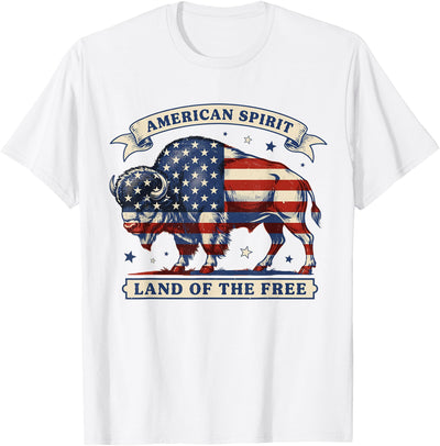 Bison American Flag Land of the Free Pride American Bison T-Shirt