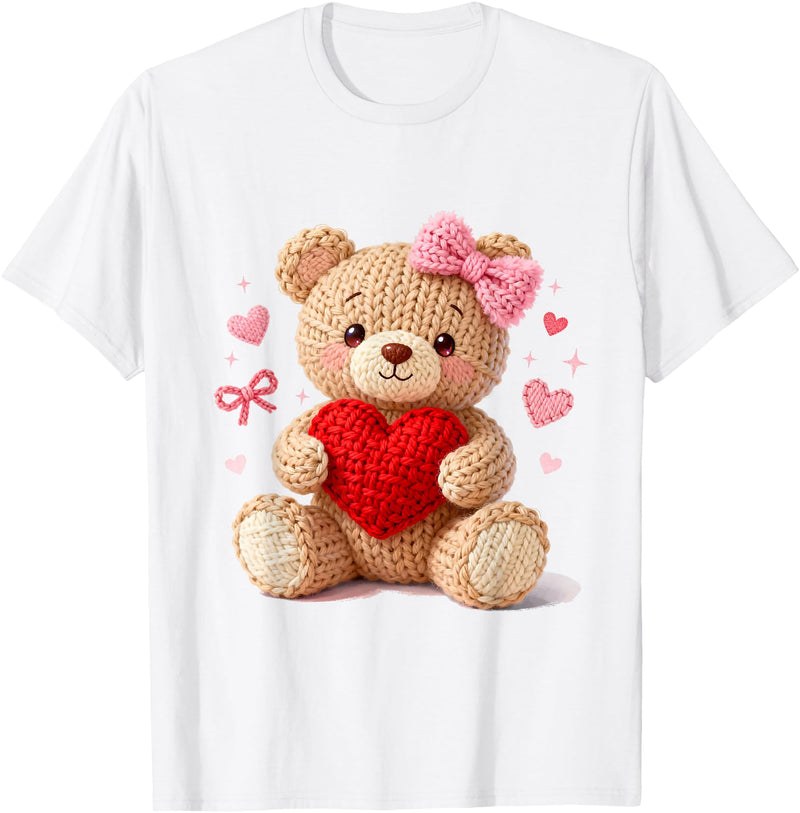 Cute Crochet Valentine Love Art Studio Be My Valentine Cute Crochet Yarn Teddy Bear Love T-Shirt - White