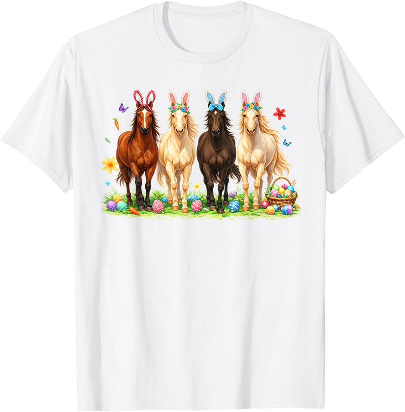 Easter Day Bunny Rabbit Horse Lover Equestrian Horse Riding T-Shirt in White