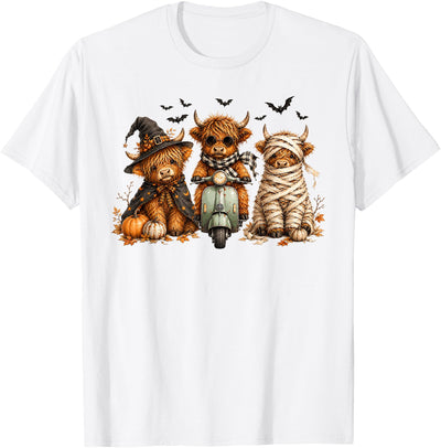 Cute Highland Cow Halloween Trio Spooky Fun T-Shirt