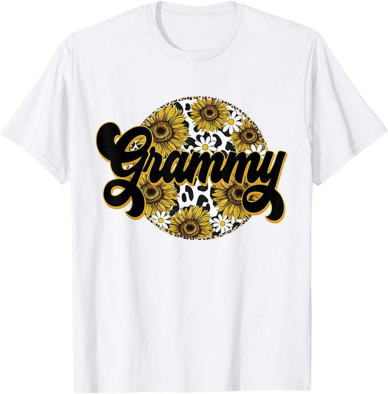 Mothers Day Outfits Women Cute Grammy Cow Print Sunflower Leapard Grandma Mother's day T-Shirt - White