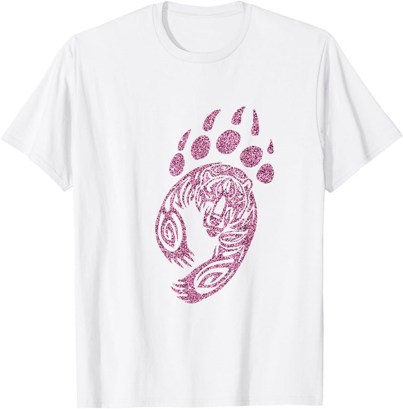 Tribal Animals Designs Pink Bear Paw Print Grizzly-Claw Girl Kids T-Shirt - White