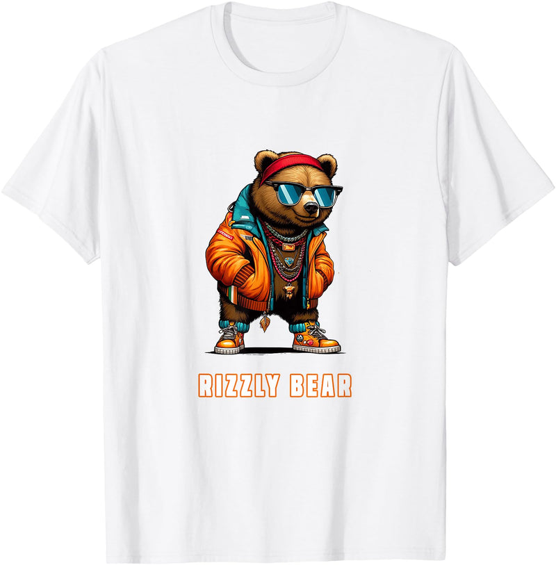 The Rizzly Grizzly Rizzly Bear Cool Grizzly Bear Wearing Sunglasses Rizz Slang T-Shirt - White
