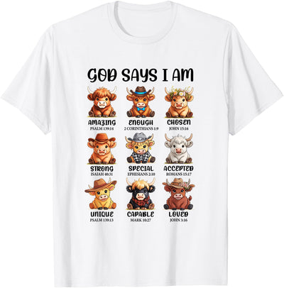 Highland Cow Belief God Says I Am Christian Religious T-Shirt