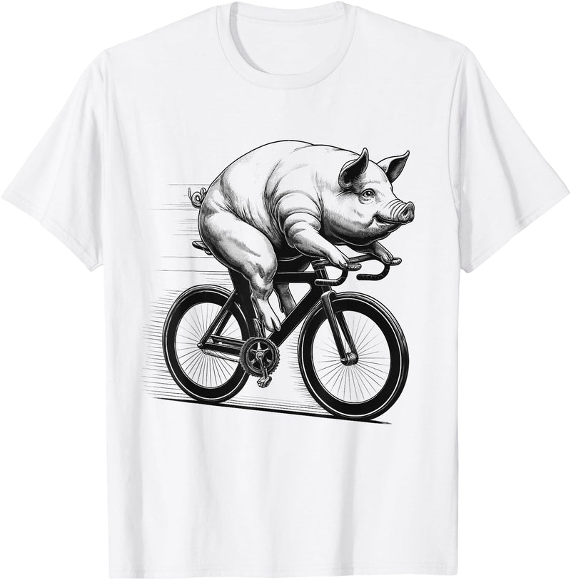 Pig Biker Pig Riding Bike Biker Bicycle Lover Biking T-Shirt - White