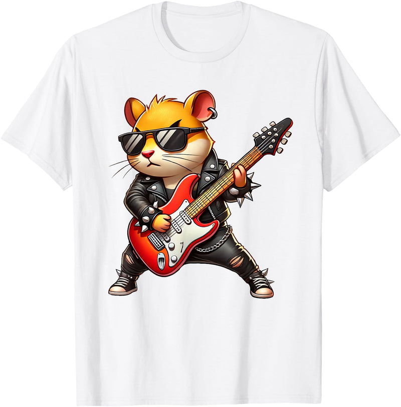 Hamster Electric Guitar Concert Music Lover Men Women Kids T-Shirt - White