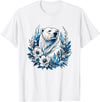 Arctic Polar Bear Floral Crystal Nature Winter Wildlife Polar Bear with Ice Flowers T-Shirt - White