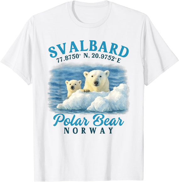 Svalbard Northern Lights Norway Travel Gift Svalbard Norway Polar Bear Spitsbergen Longyearbyen Travel T-Shirt - White